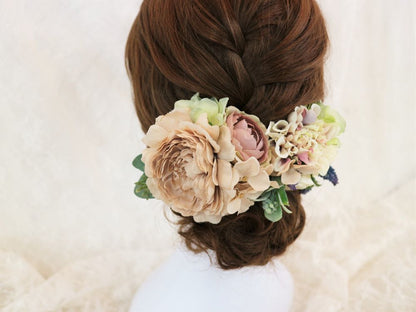 アンティークベージュのヘッドドレス/ブライダルアクセサリー 【結婚式 ヘアアクセサリー】