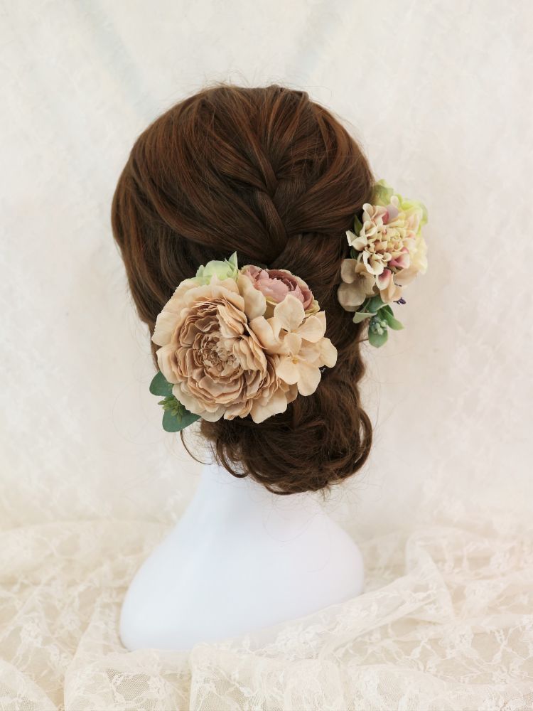 アンティークベージュのヘッドドレス/ブライダルアクセサリー 【結婚式　ヘアアクセサリー】