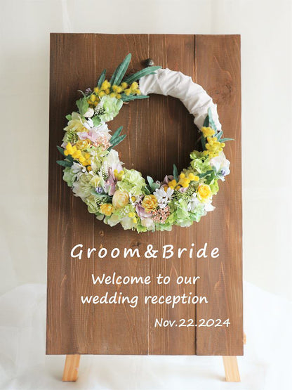 フラワーリースのウェルカムボード【Mimosa】～ブラウン～ 【結婚式 ウェルカムボード】