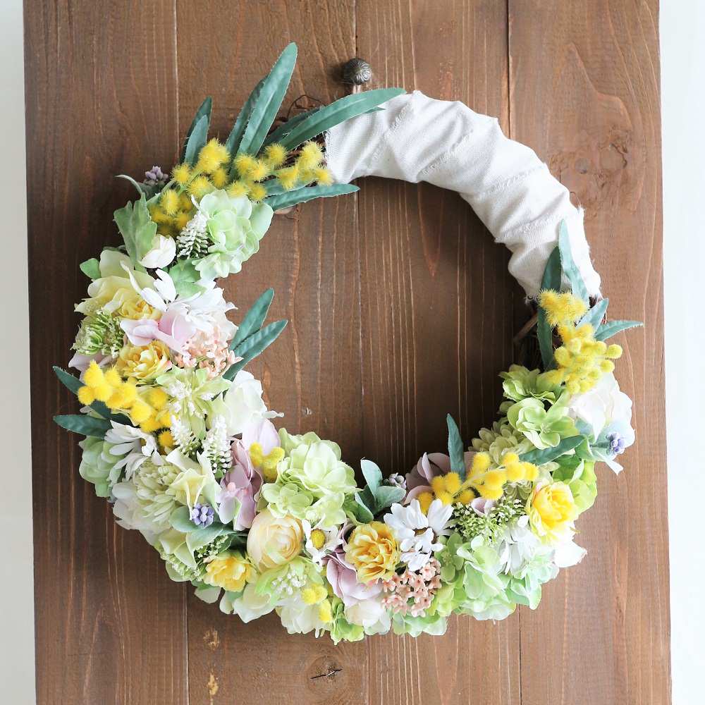 フラワーリースのウェルカムボード【Mimosa】～ブラウン～ 【結婚式 ウェルカムボード】