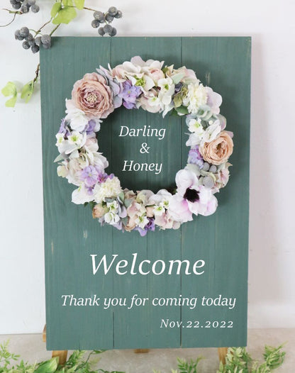 フラワーリースのウェルカムボード 【Anemone】〜パープル〜 【結婚式 ウェルカムボード オーダーメイド】