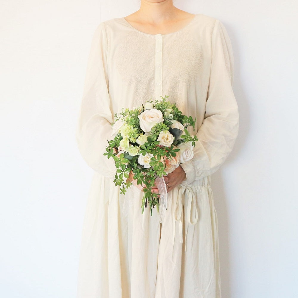 【造花】ローズとシュガーバインのブーケ&ブートニアset 【結婚式 フラワー 造花 ブーケ ブートニア】