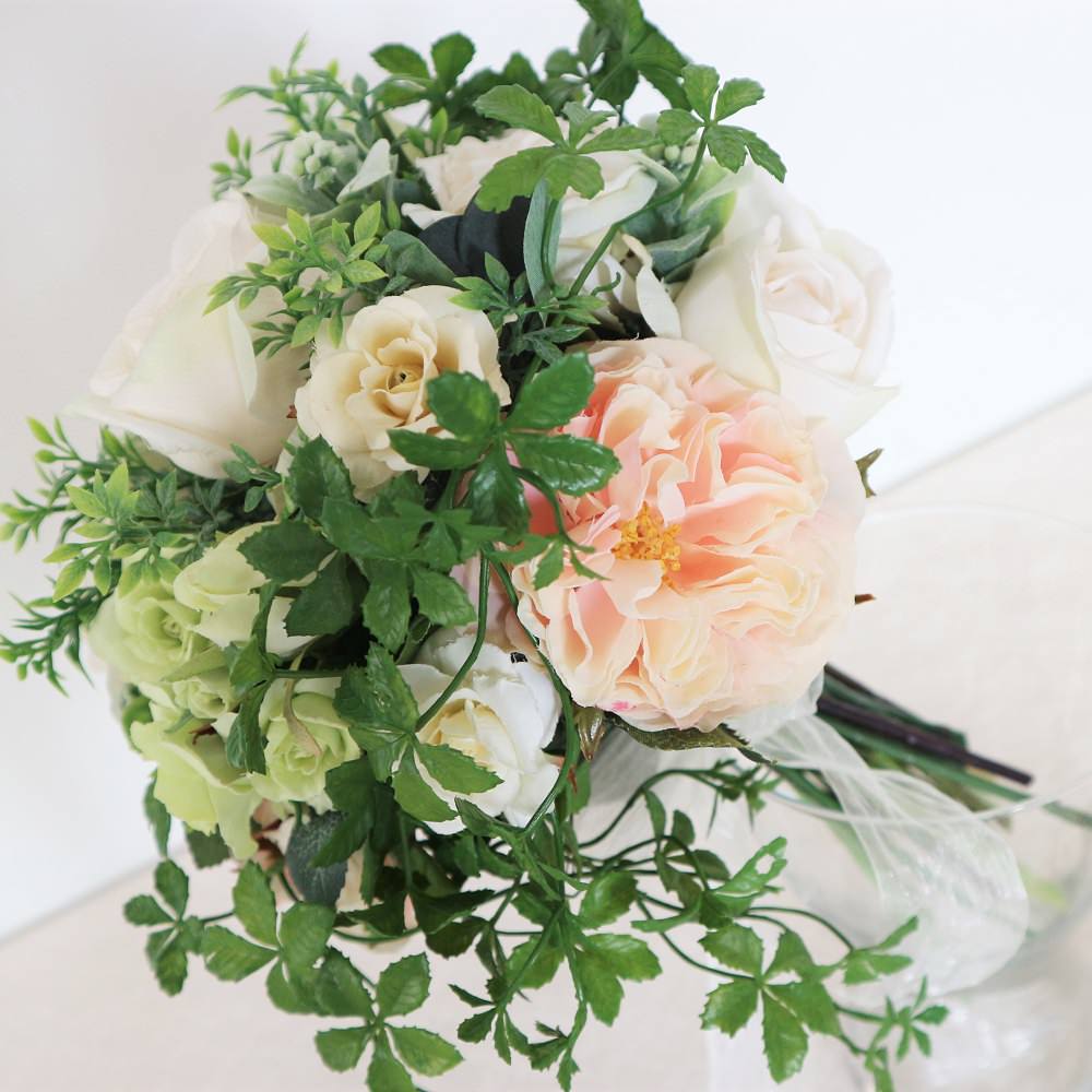 【造花】ローズとシュガーバインのブーケ&ブートニアset 【結婚式 フラワー 造花 ブーケ ブートニア】