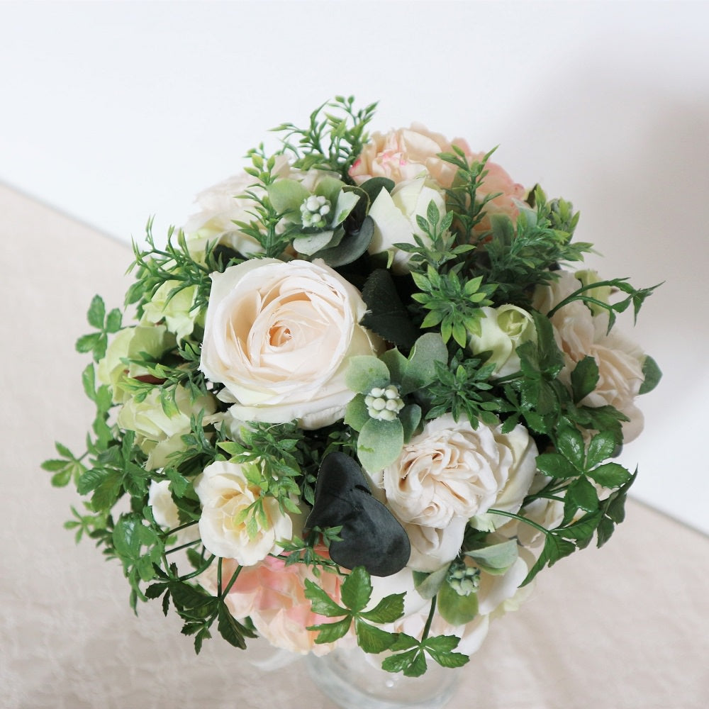 【造花】ローズとシュガーバインのブーケ&ブートニアset 【結婚式 フラワー 造花 ブーケ ブートニア】