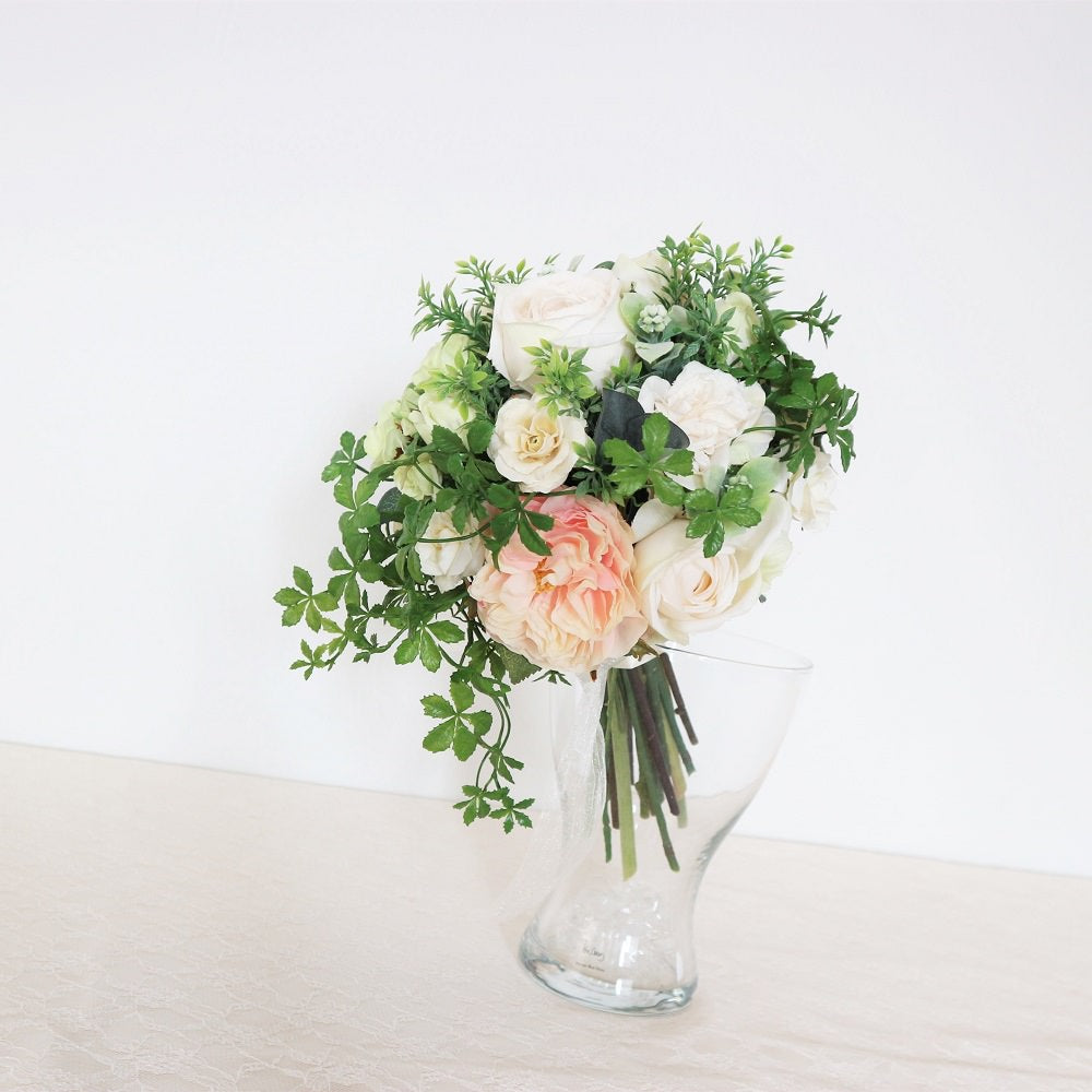 【造花】ローズとシュガーバインのブーケ&ブートニアset 【結婚式 フラワー 造花 ブーケ ブートニア】