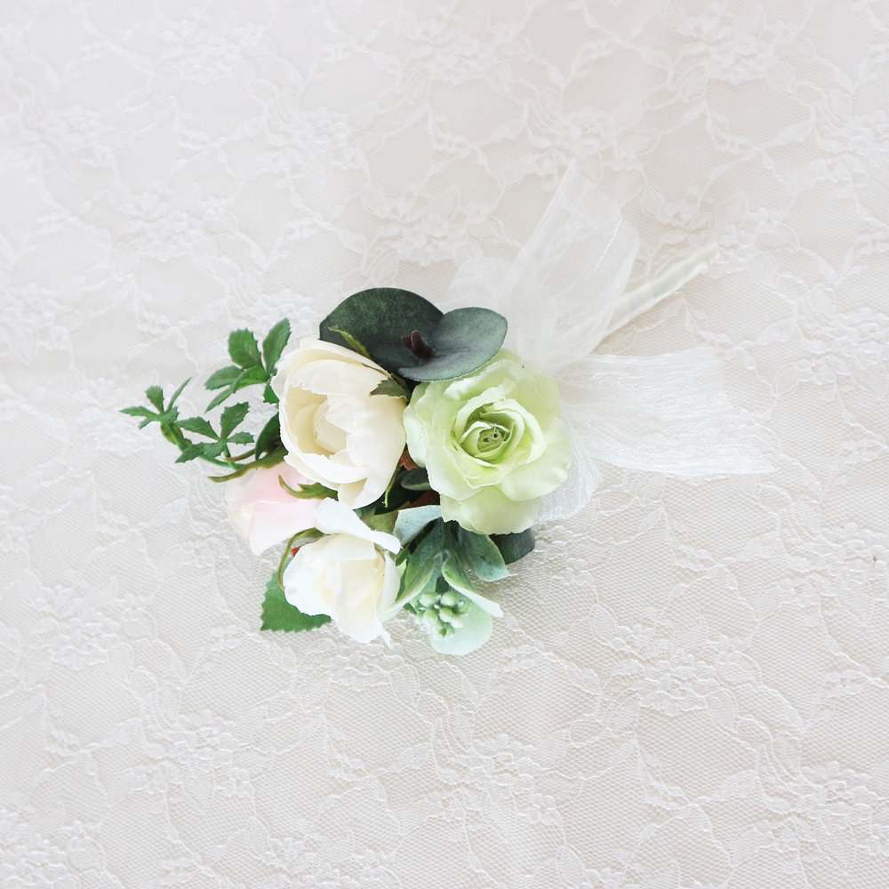 【造花】ローズとシュガーバインのブーケ&ブートニアset 【結婚式 フラワー 造花 ブーケ ブートニア】