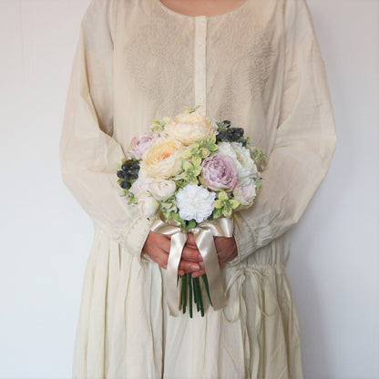 【造花】ラナンキュラスとローズのブーケ&ブートニアset 【結婚式 フラワー 造花 ブーケ ブートニア】