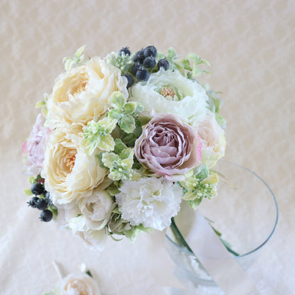 【造花】ラナンキュラスとローズのブーケ&ブートニアset 【結婚式 フラワー 造花 ブーケ ブートニア】