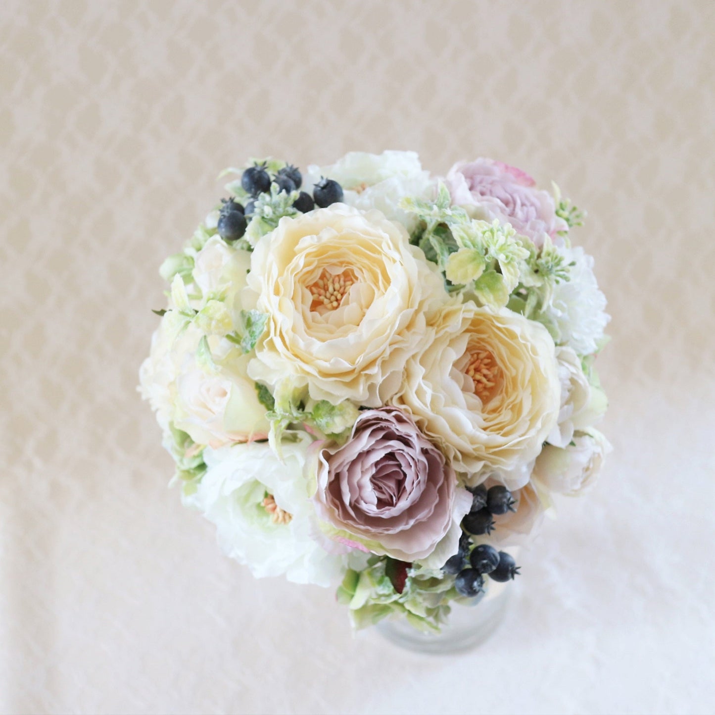 【造花】ラナンキュラスとローズのブーケ&ブートニアset 【結婚式 フラワー 造花 ブーケ ブートニア】