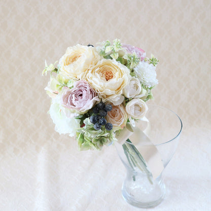 【造花】ラナンキュラスとローズのブーケ&ブートニアset 【結婚式 フラワー 造花 ブーケ ブートニア】