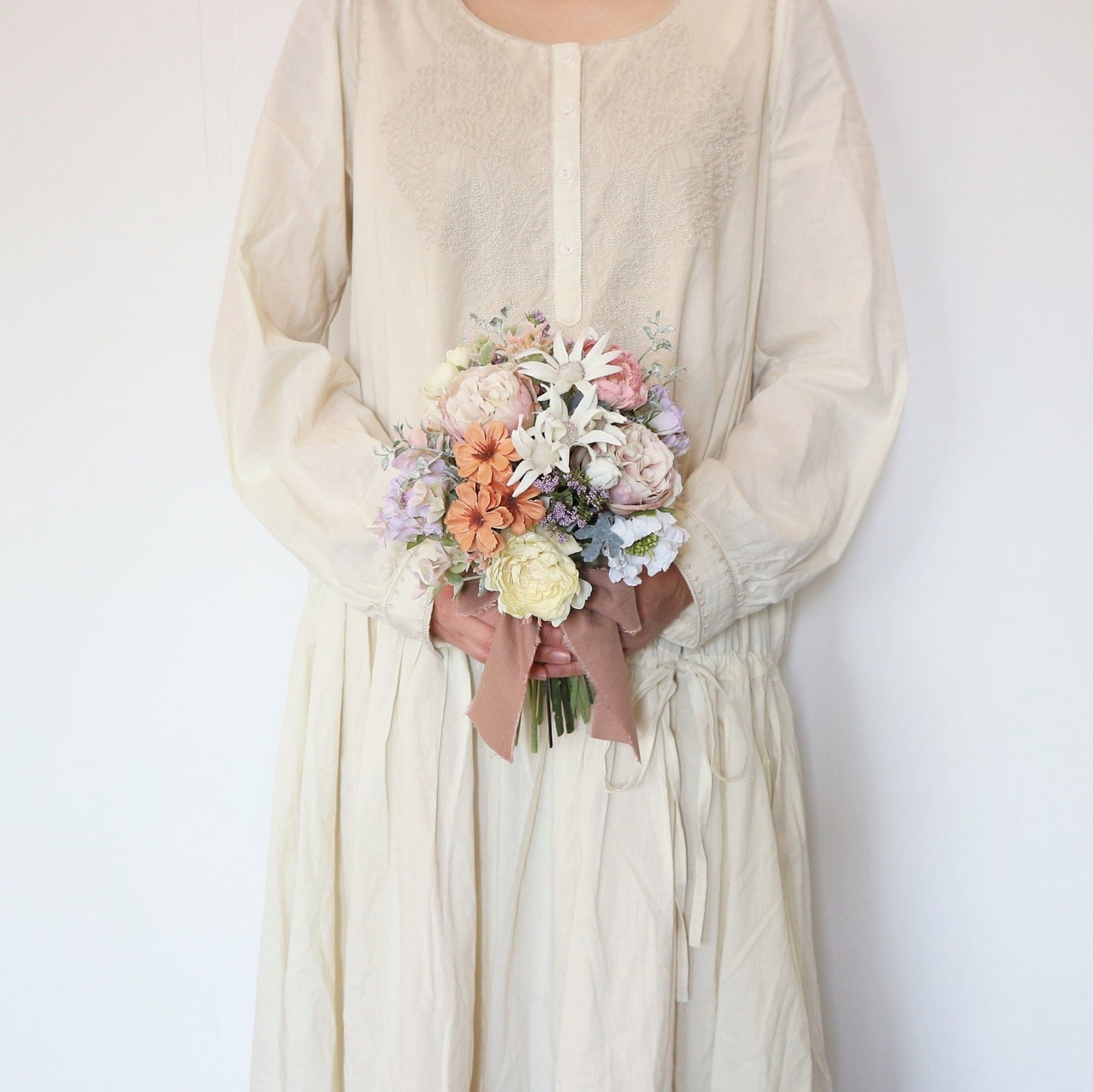 【造花】アンティークパステルミックスのブーケ&ブートニアset 【結婚式 フラワー 造花 ブーケ ブートニア】