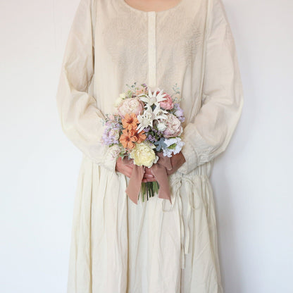 【造花】アンティークパステルミックスのブーケ&ブートニアset 【結婚式 フラワー 造花 ブーケ ブートニア】