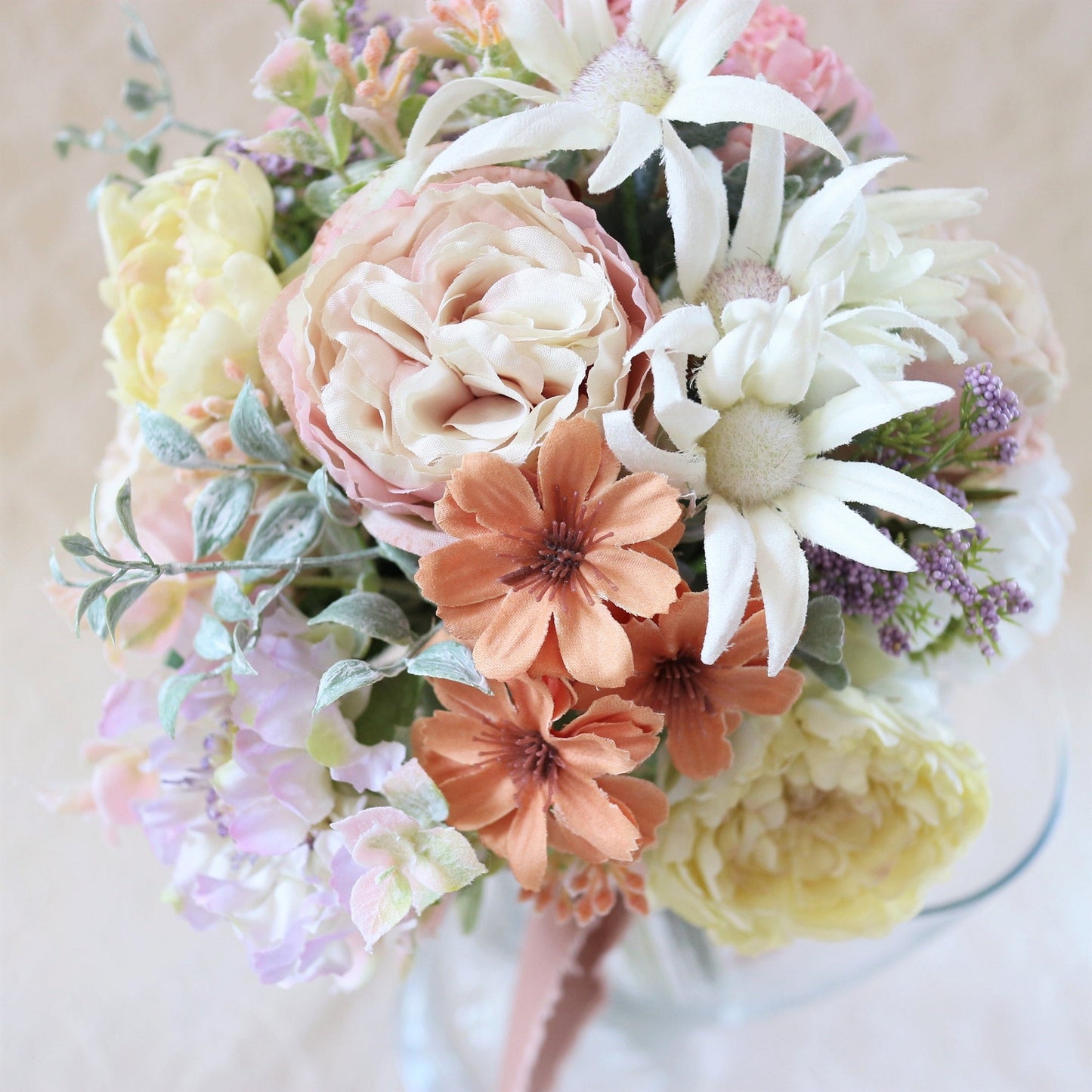 【造花】アンティークパステルミックスのブーケ&ブートニアset 【結婚式 フラワー 造花 ブーケ ブートニア】