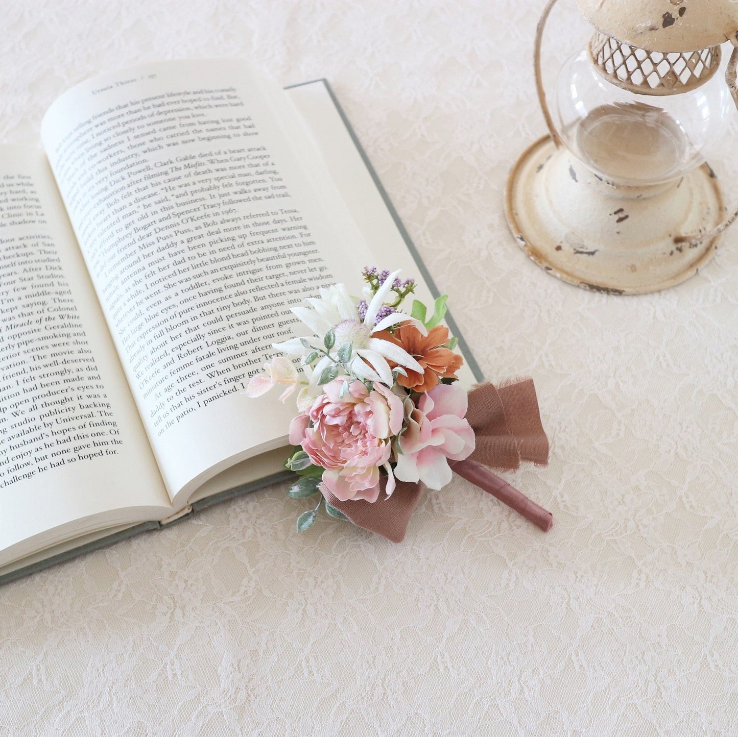 【造花】アンティークパステルミックスのブーケ&ブートニアset 【結婚式 フラワー 造花 ブーケ ブートニア】