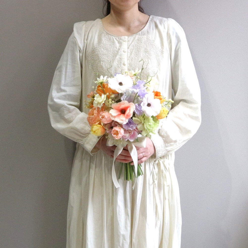 チューリップとラナンキュラスのブーケ&ブートニアset【結婚式 フラワー 造花 ブーケ ブートニア】