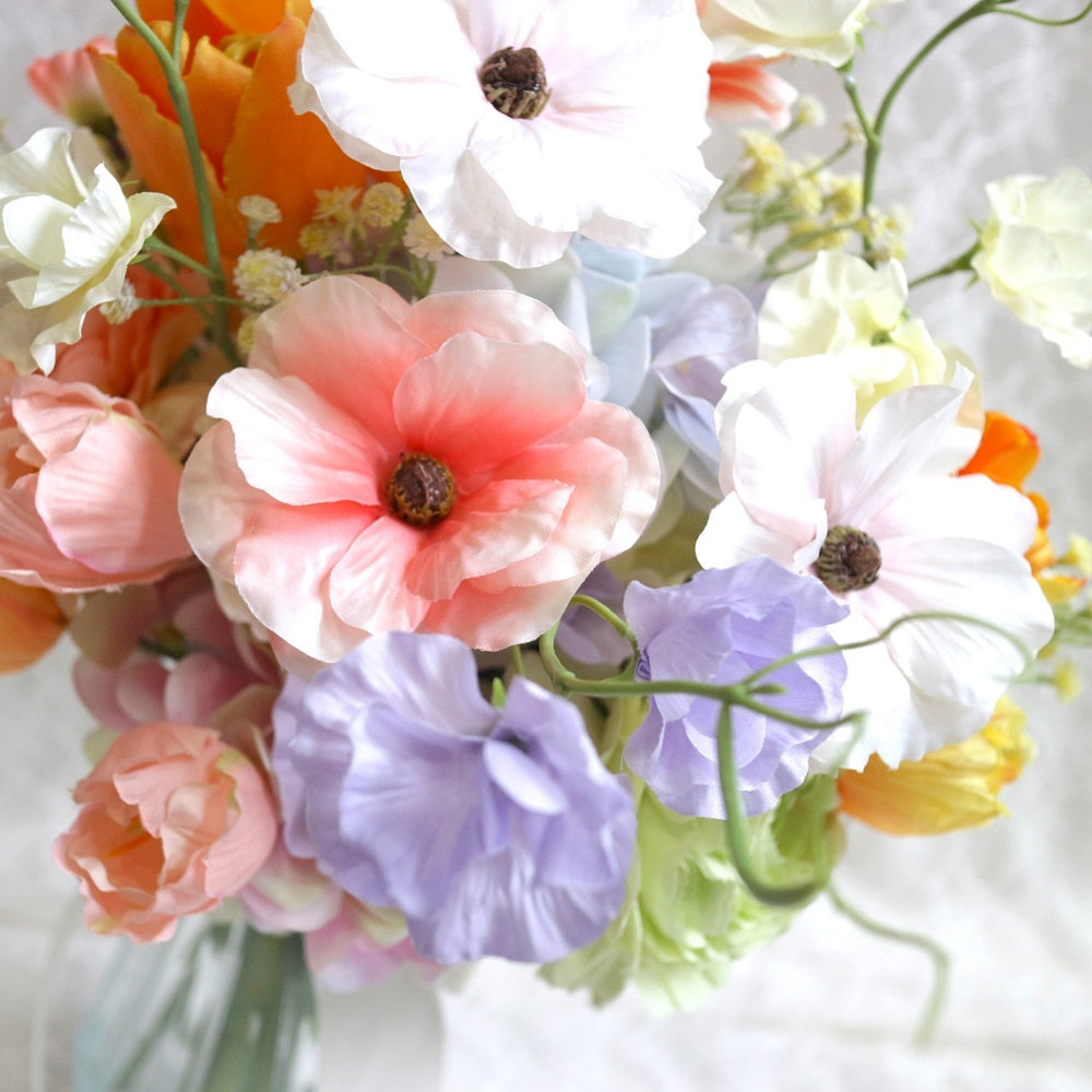 チューリップとラナンキュラスのブーケ&ブートニアset【結婚式 フラワー 造花 ブーケ ブートニア】