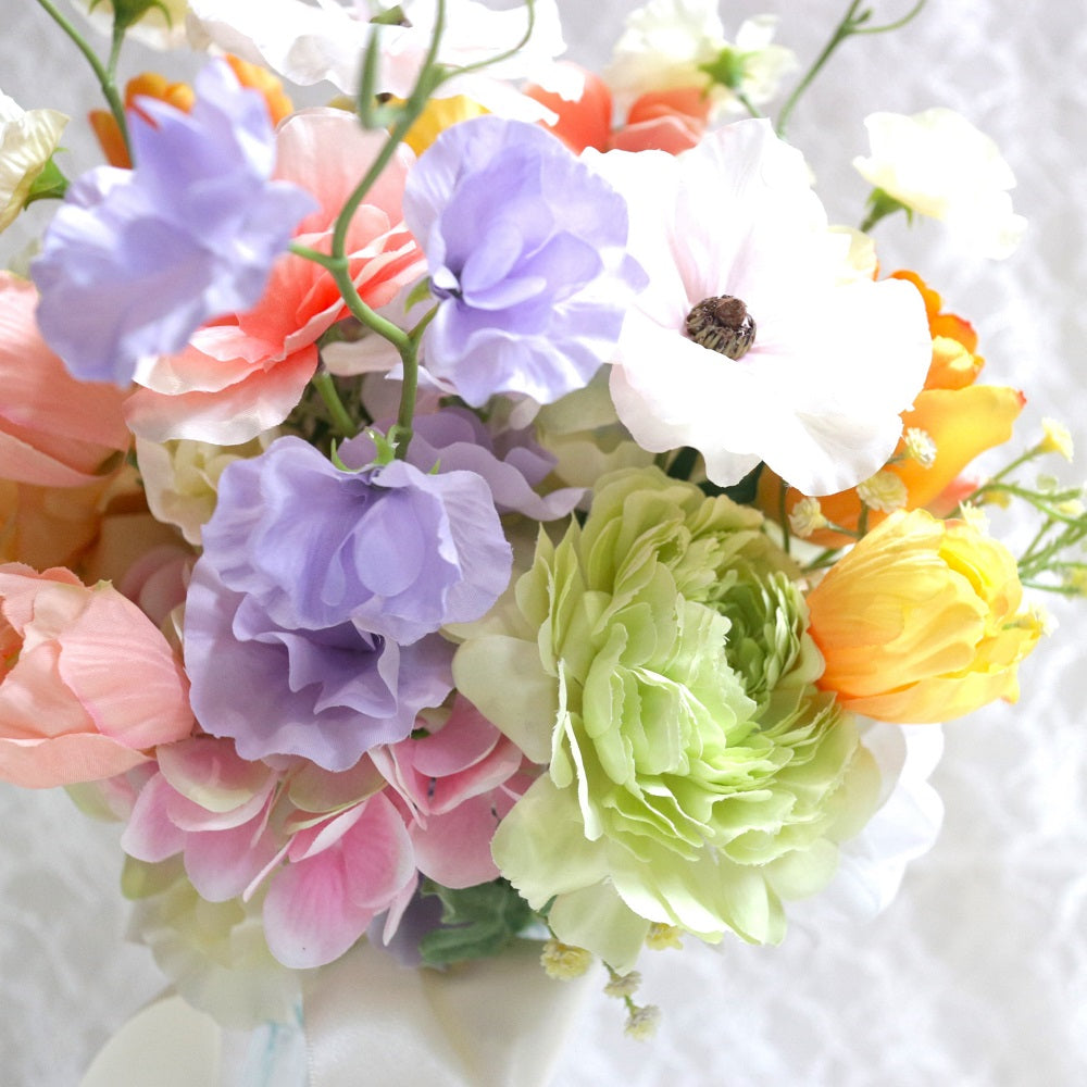 チューリップとラナンキュラスのブーケ&ブートニアset【結婚式 フラワー 造花 ブーケ ブートニア】