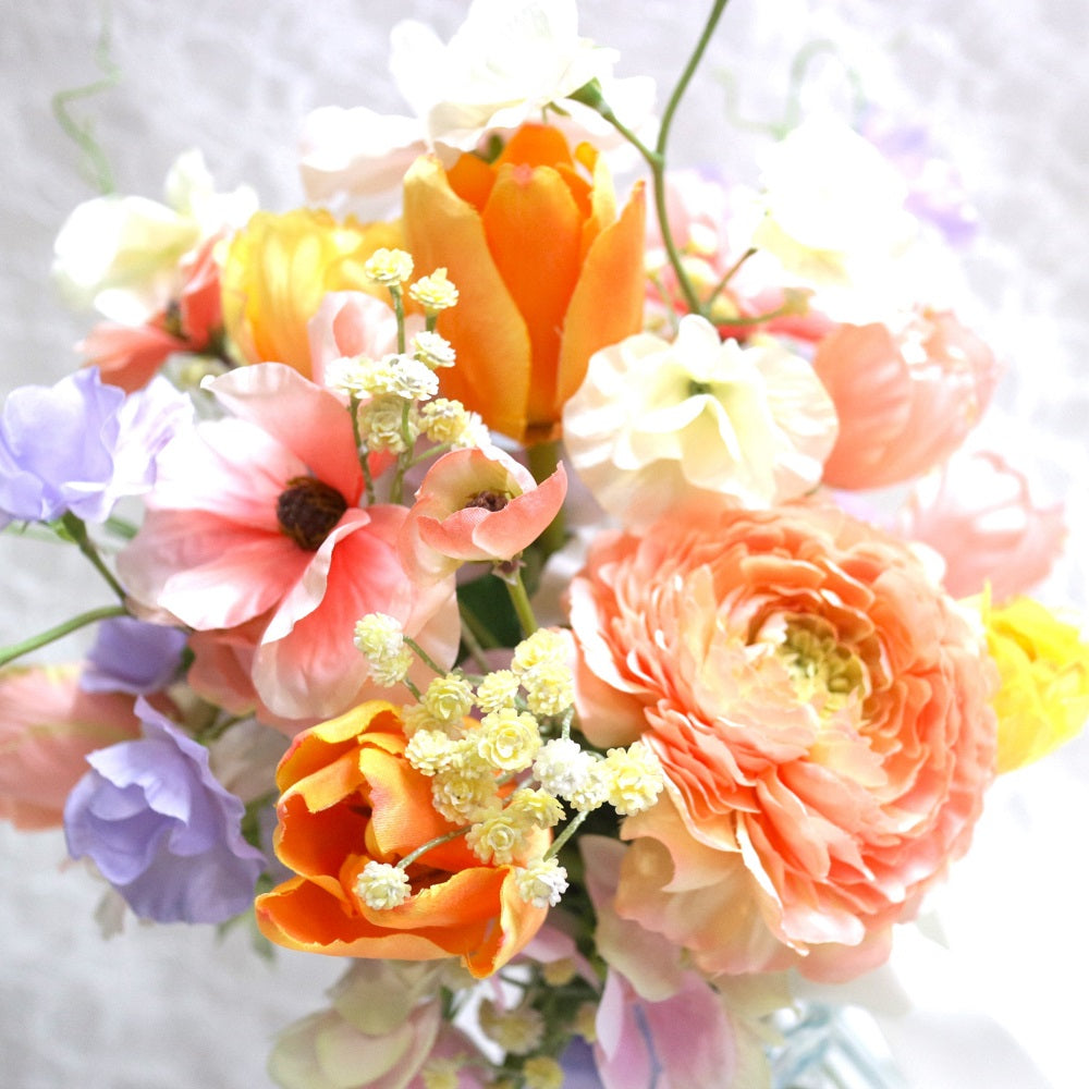 チューリップとラナンキュラスのブーケ&ブートニアset【結婚式 フラワー 造花 ブーケ ブートニア】