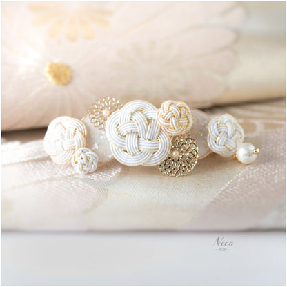 水引バレッタ お花いっぱい 白 【結婚式 和装 アクセサリー】