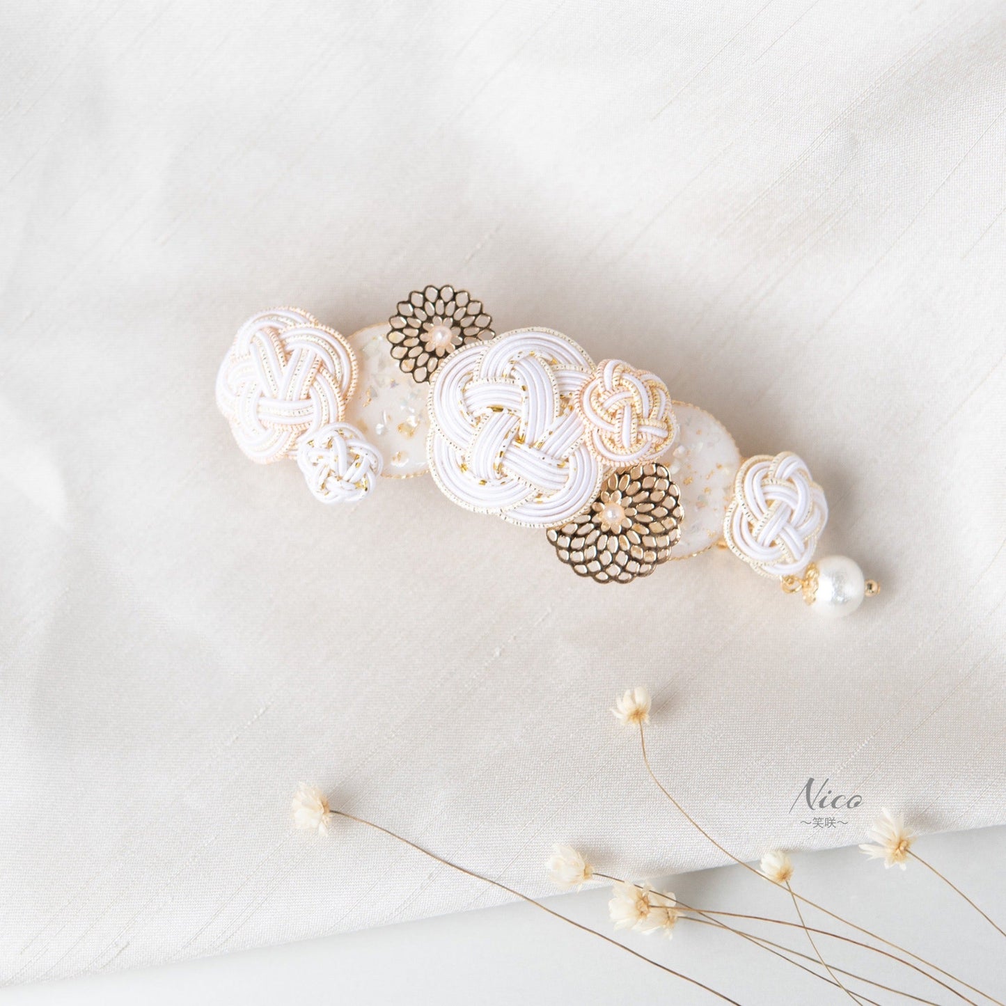 水引バレッタ お花いっぱい 白 【結婚式 和装 アクセサリー】