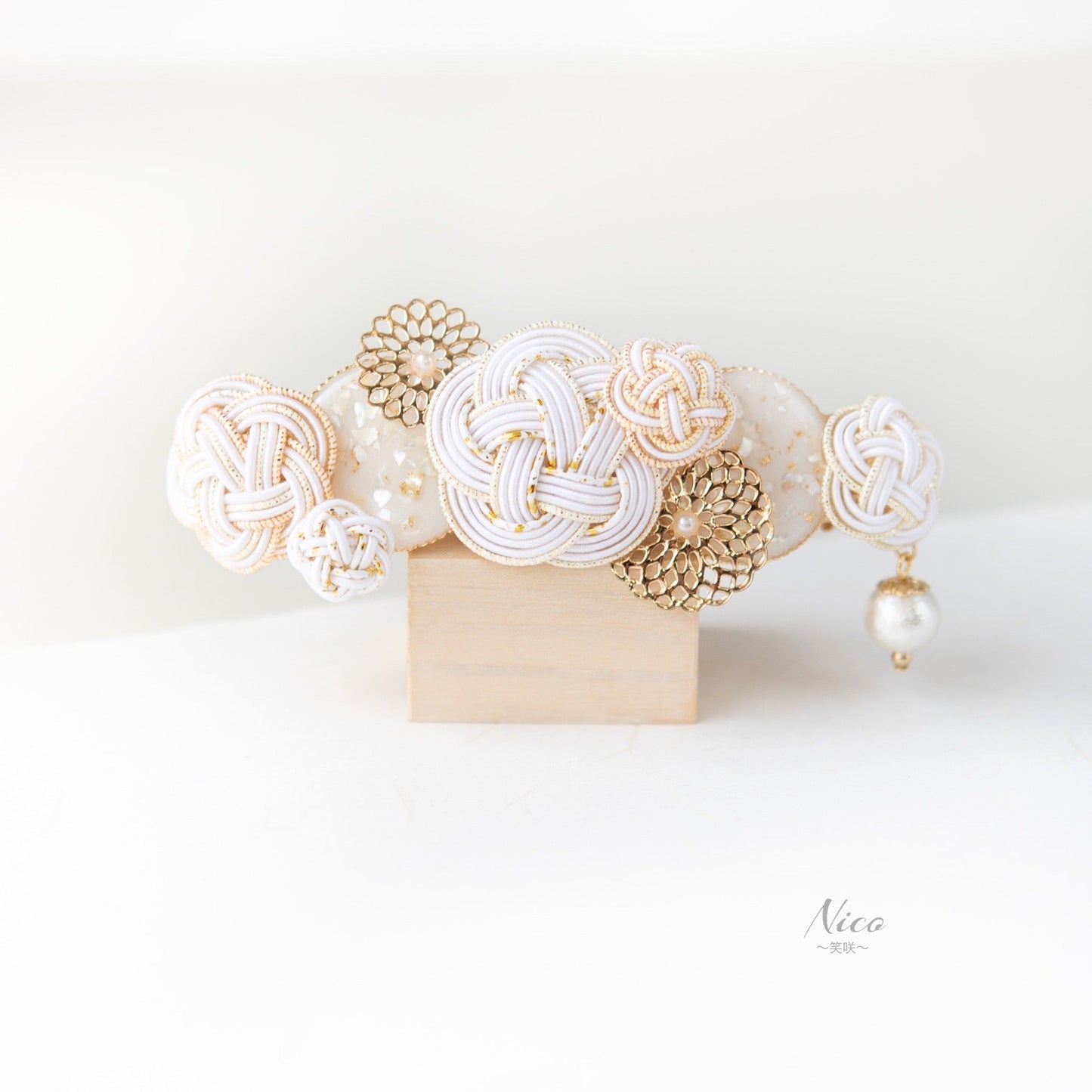 水引バレッタ お花いっぱい 白 【結婚式 和装 アクセサリー】