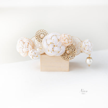 水引バレッタ お花いっぱい 白 【結婚式 和装 アクセサリー】