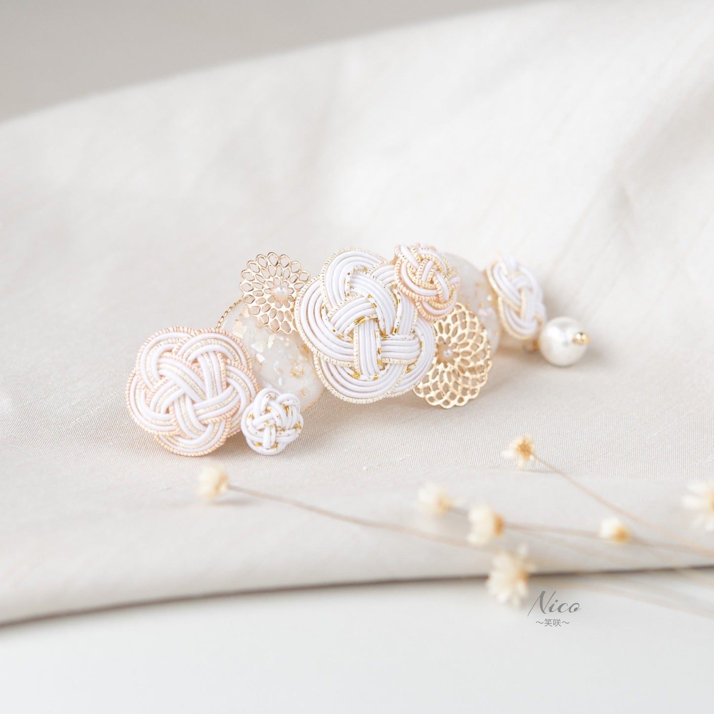 水引バレッタ お花いっぱい 白 【結婚式 和装 アクセサリー】