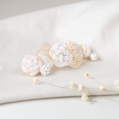 水引バレッタ お花いっぱい 白 【結婚式 和装 アクセサリー】