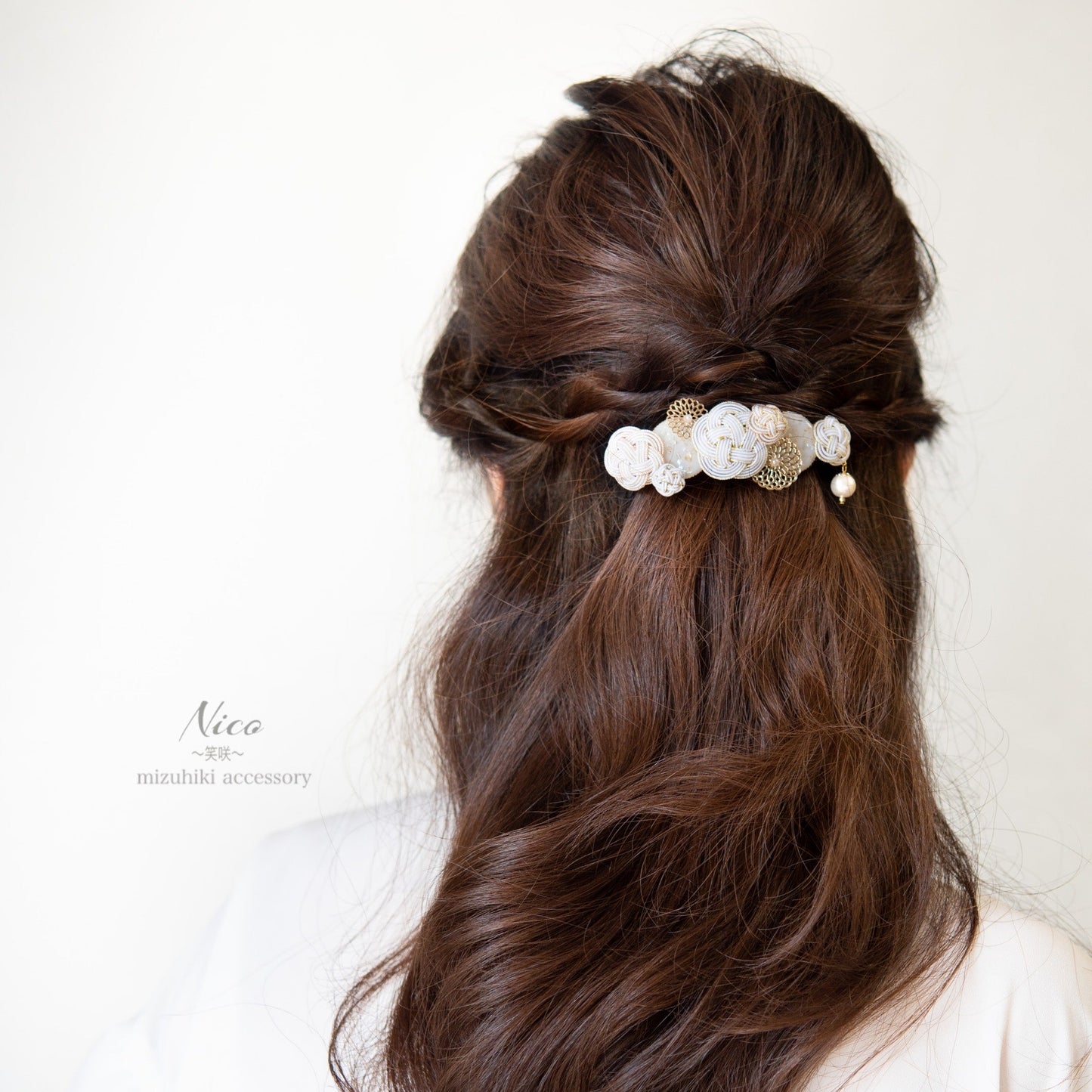 水引バレッタ お花いっぱい 白 【結婚式 和装 アクセサリー】