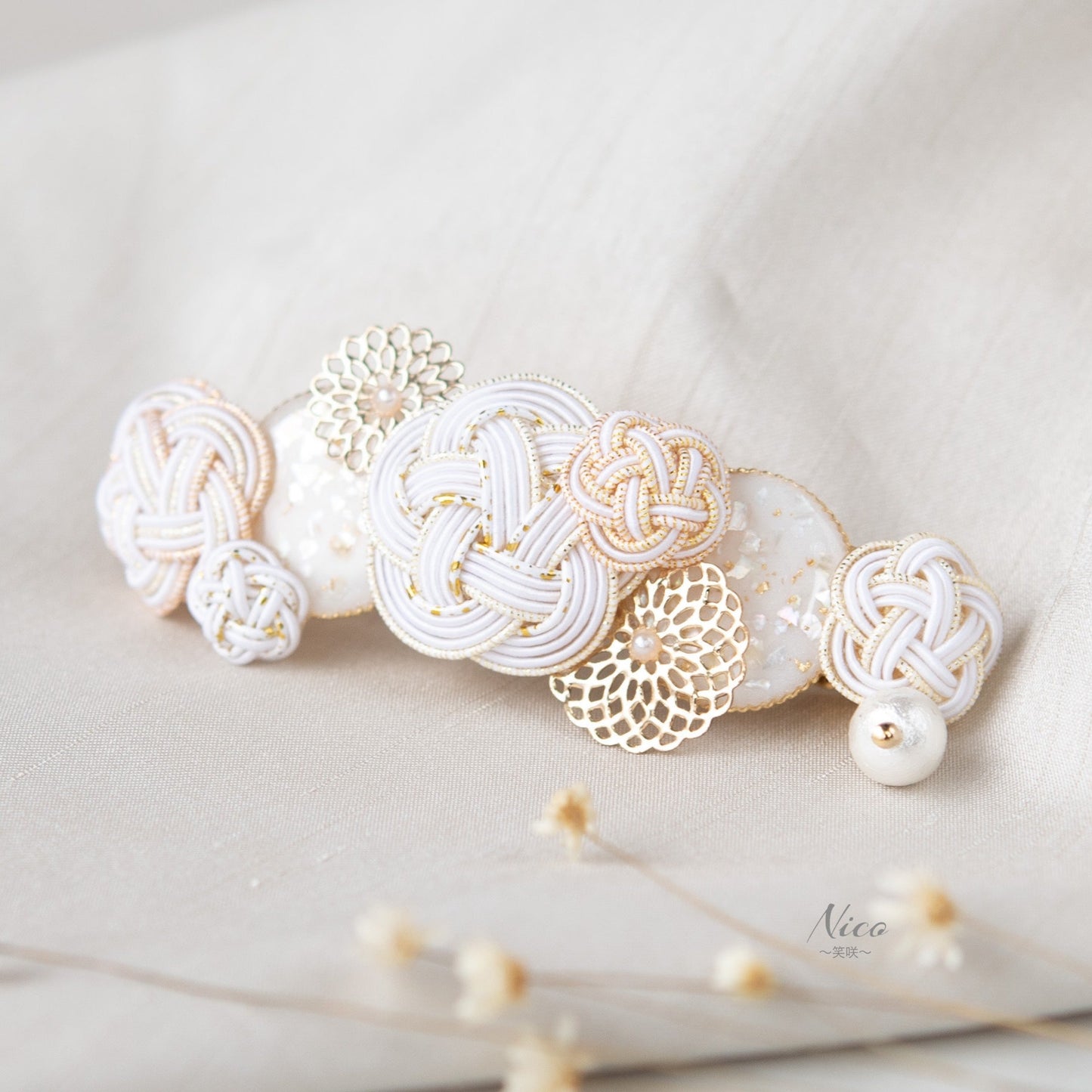 水引バレッタ お花いっぱい 白 【結婚式 和装 アクセサリー】