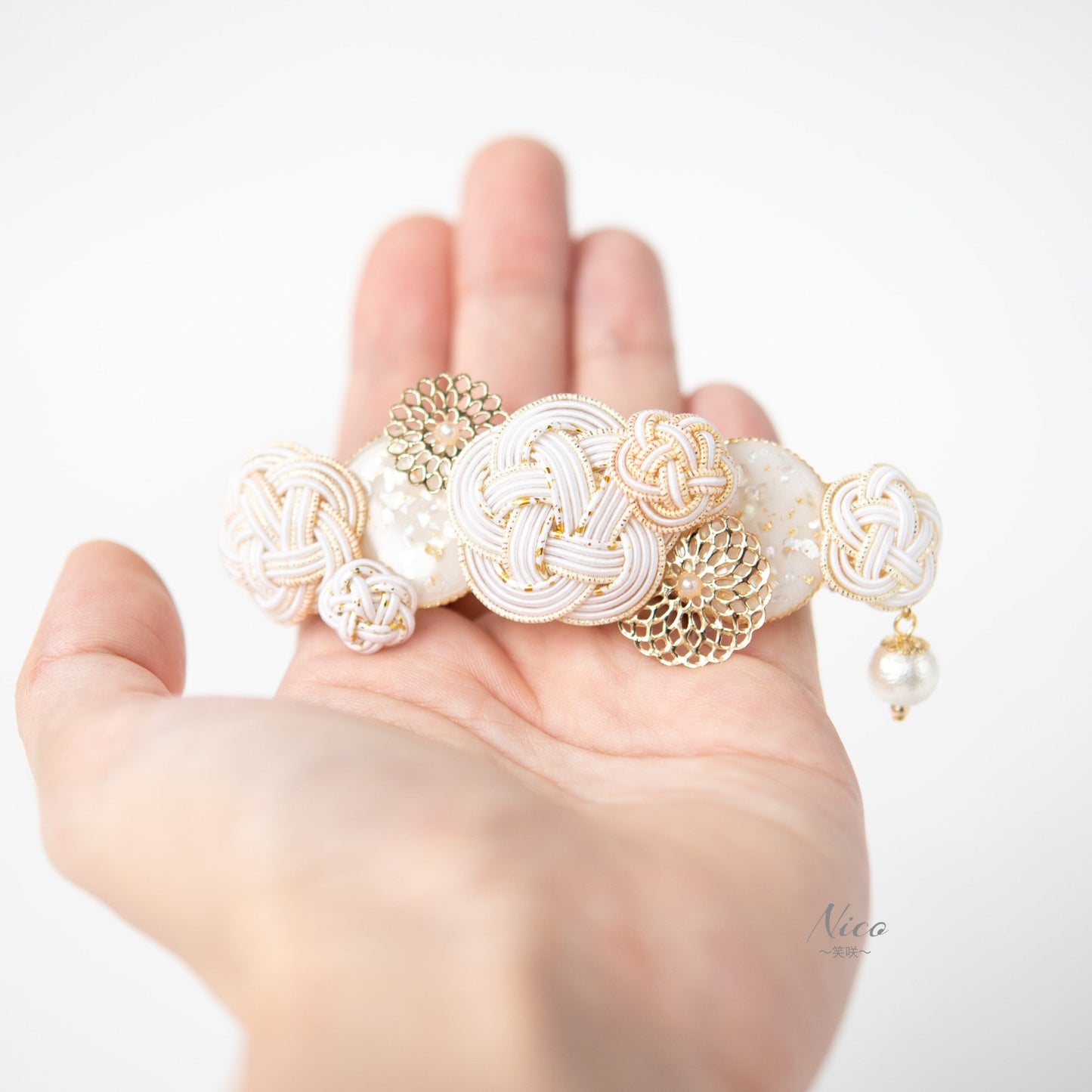 水引バレッタ お花いっぱい 白 【結婚式 和装 アクセサリー】