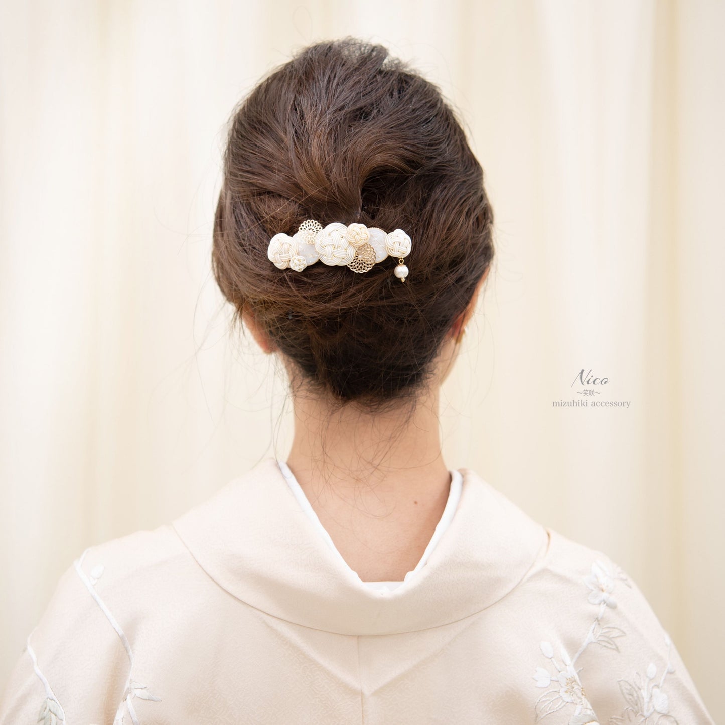 水引バレッタ お花いっぱい 白 【結婚式 和装 アクセサリー】