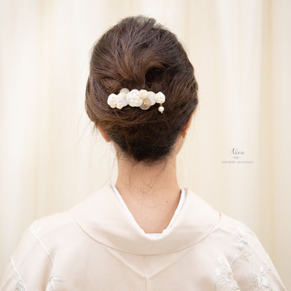 水引バレッタ お花いっぱい 白 【結婚式 和装 アクセサリー】