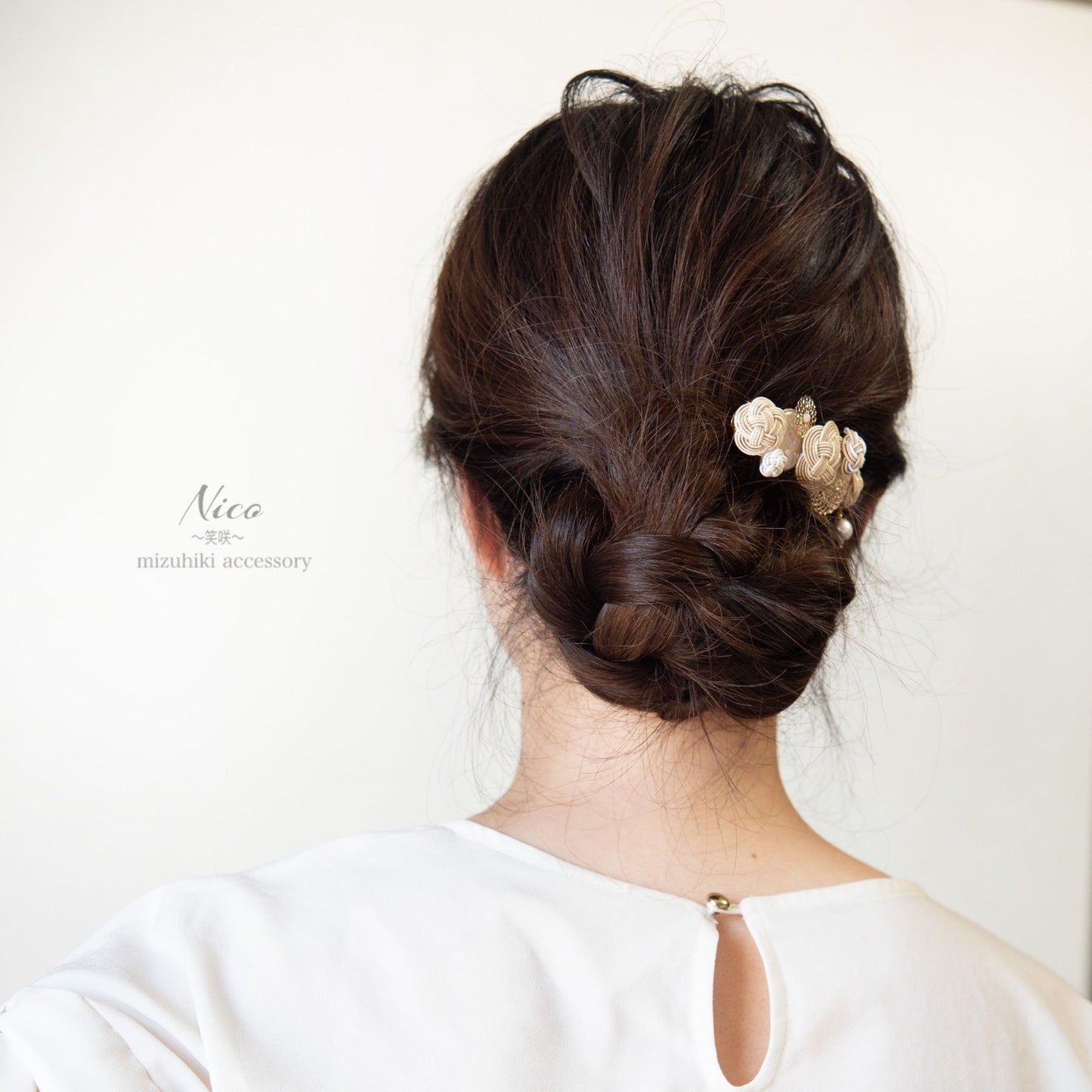 水引バレッタ お花いっぱい ベージュ 【結婚式 和装 アクセサリー】