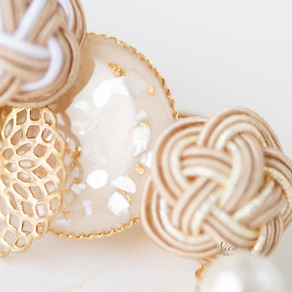 水引バレッタ お花いっぱい ベージュ 【結婚式 和装 アクセサリー】