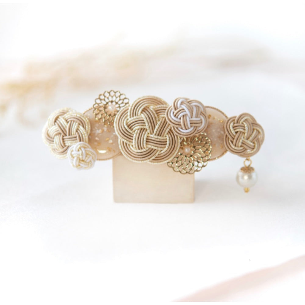 水引バレッタ お花いっぱい ベージュ 【結婚式 和装 アクセサリー】