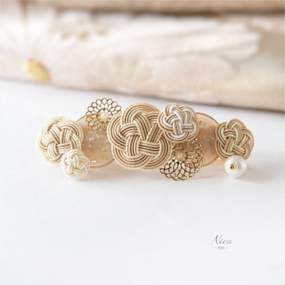 水引バレッタ お花いっぱい ベージュ 【結婚式 和装 アクセサリー】