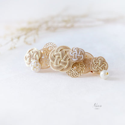 水引バレッタ お花いっぱい ベージュ 【結婚式 和装 アクセサリー】