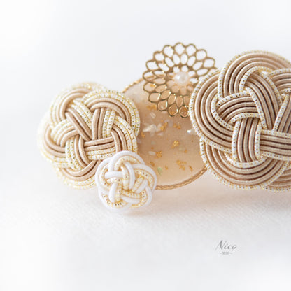 水引バレッタ お花いっぱい ベージュ 【結婚式 和装 アクセサリー】