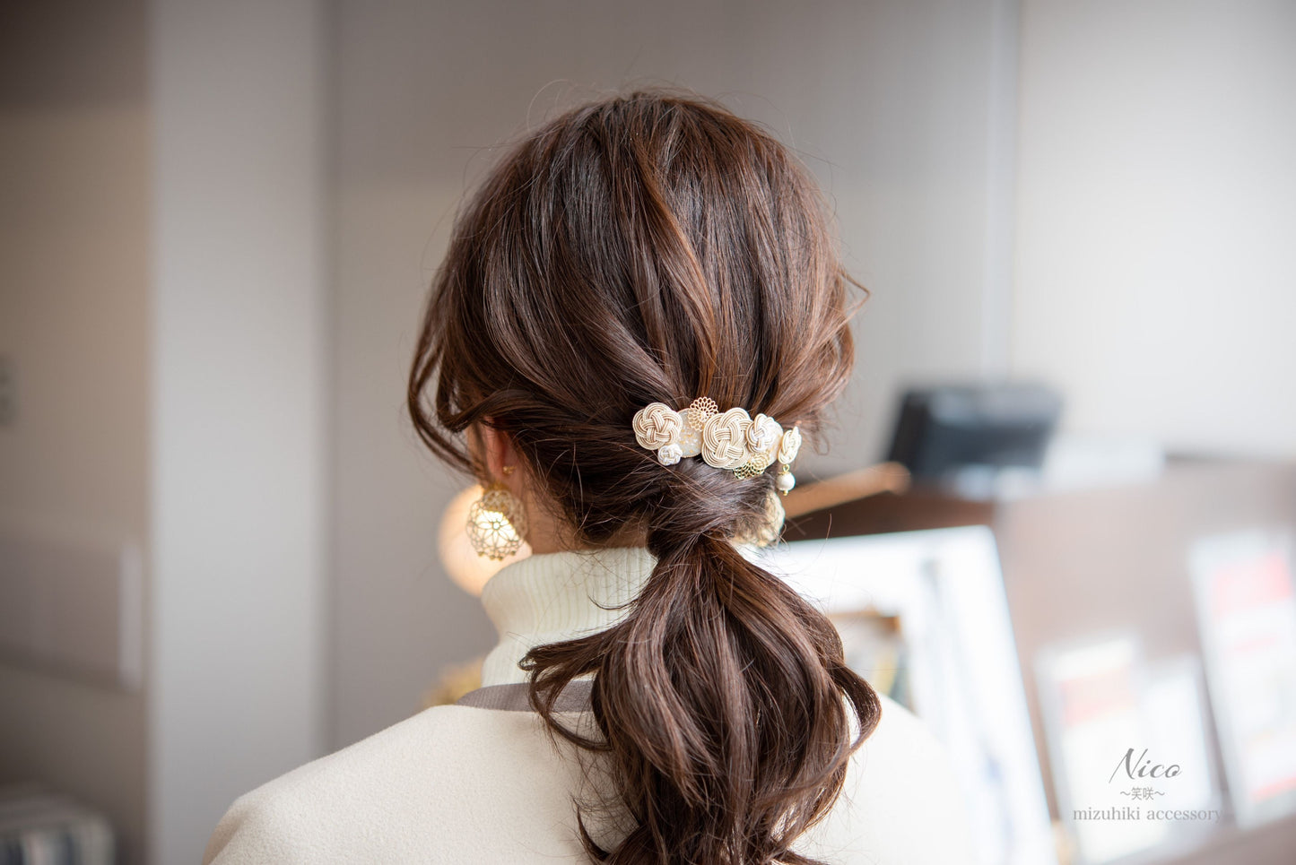 水引バレッタ お花いっぱい ベージュ 【結婚式 和装 アクセサリー】