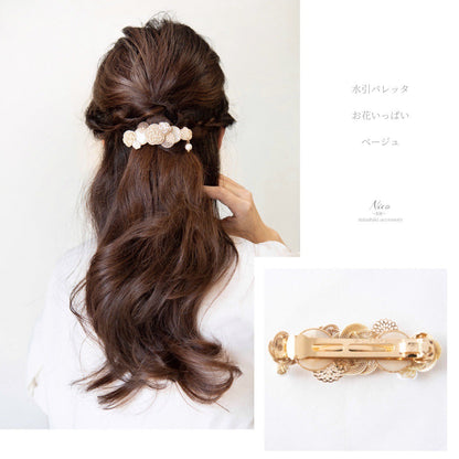 水引バレッタ お花いっぱい ベージュ 【結婚式 和装 アクセサリー】