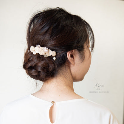 水引バレッタ お花いっぱい ベージュ 【結婚式 和装 アクセサリー】