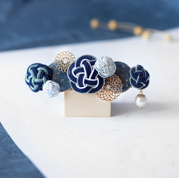 水引バレッタ お花いっぱい ネイビー 【結婚式 和装 アクセサリー】