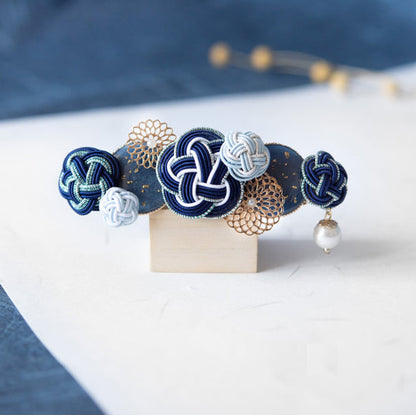 水引バレッタ お花いっぱい ネイビー 【結婚式 和装 アクセサリー】