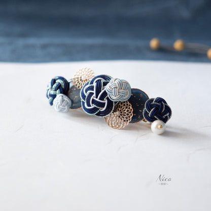 水引バレッタ お花いっぱい ネイビー 【結婚式 和装 アクセサリー】