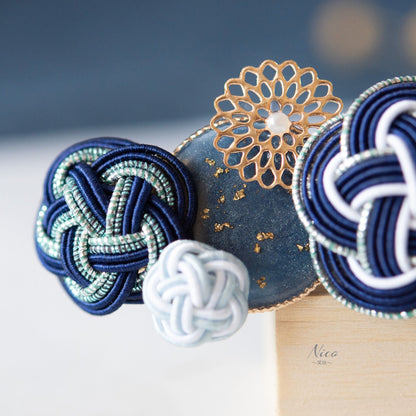 水引バレッタ お花いっぱい ネイビー 【結婚式 和装 アクセサリー】