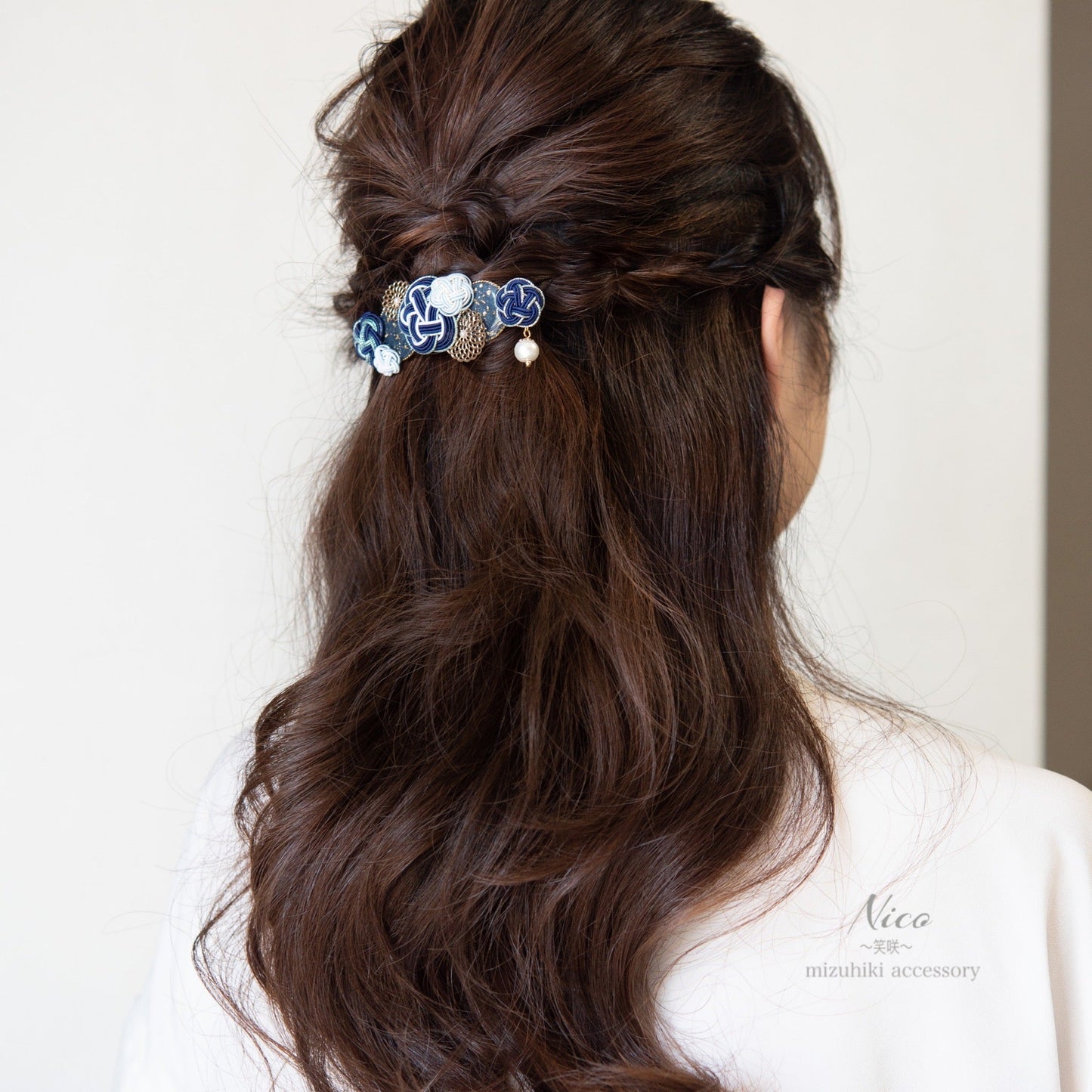 水引バレッタ お花いっぱい ネイビー 【結婚式 和装 アクセサリー】