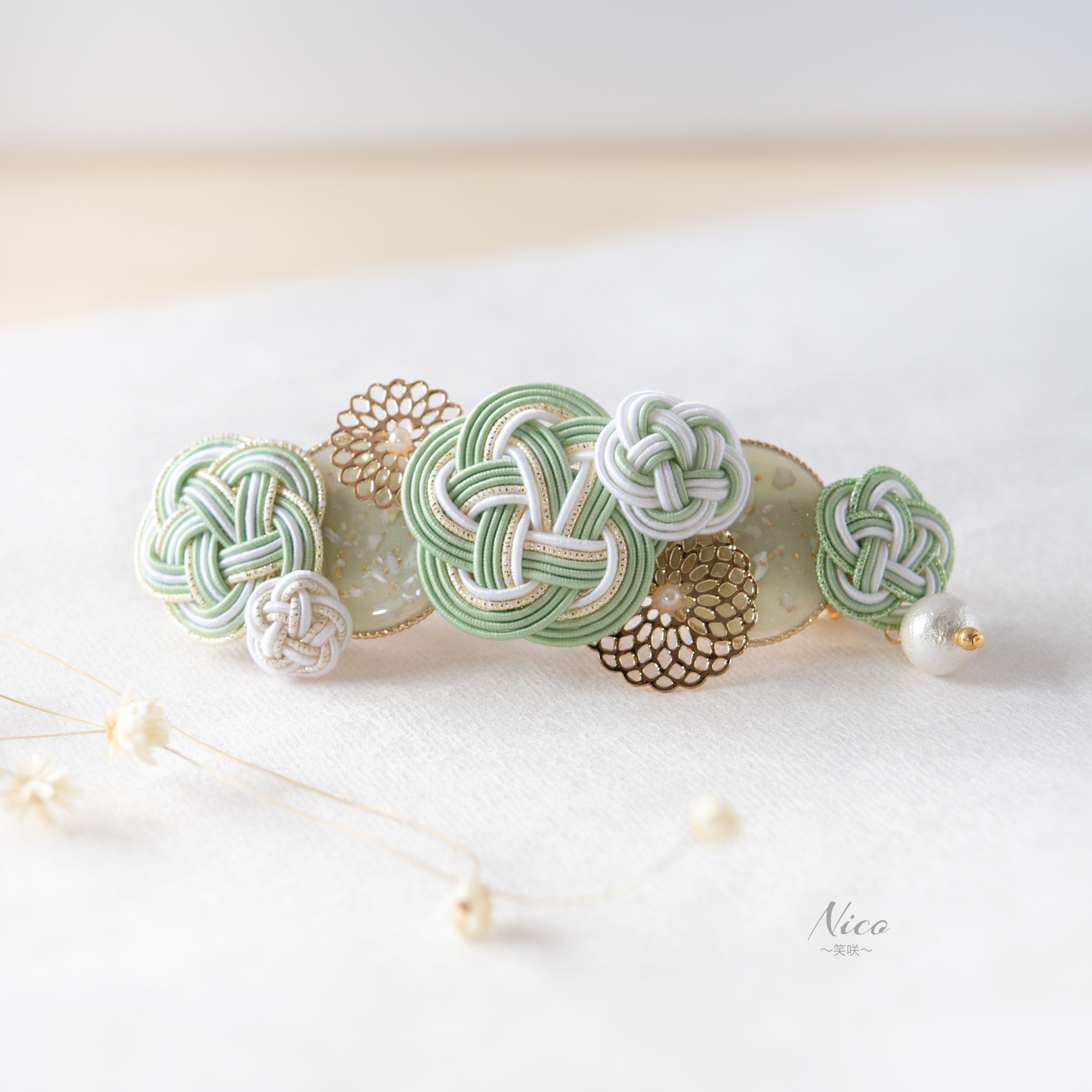 水引バレッタ お花いっぱい 青磁色 【結婚式 和装 アクセサリー