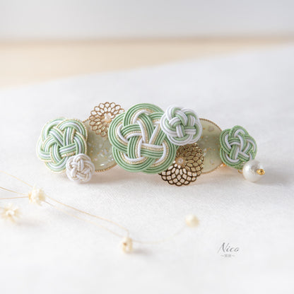 水引バレッタ お花いっぱい 青磁色 【結婚式 和装 アクセサリー】