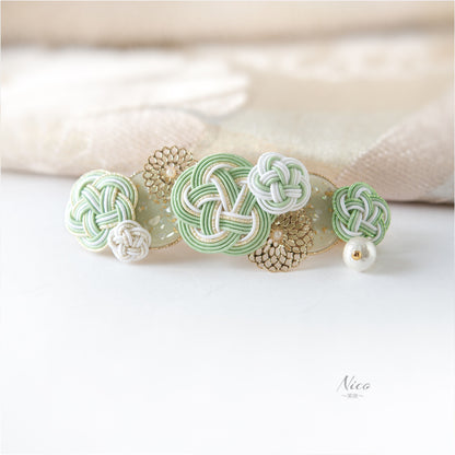 水引バレッタ お花いっぱい 青磁色 【結婚式 和装 アクセサリー】